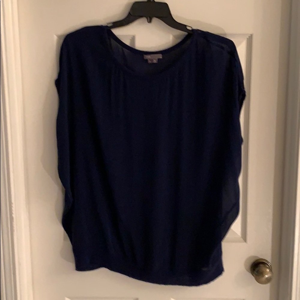 Vince size L dark blue all sheer cap sleeve top